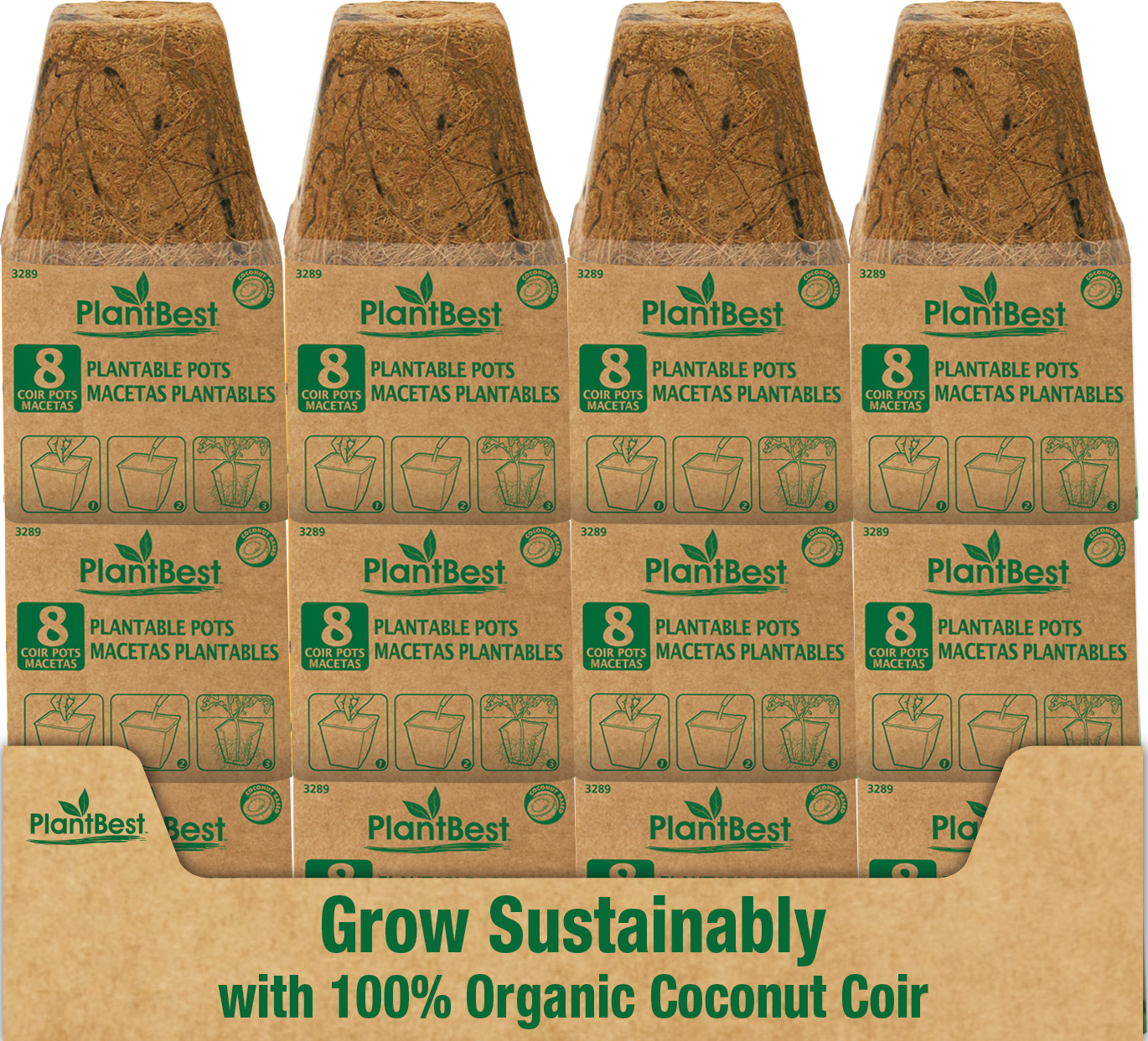 3.00" Square Coconut Coir Pot – 8 Pack