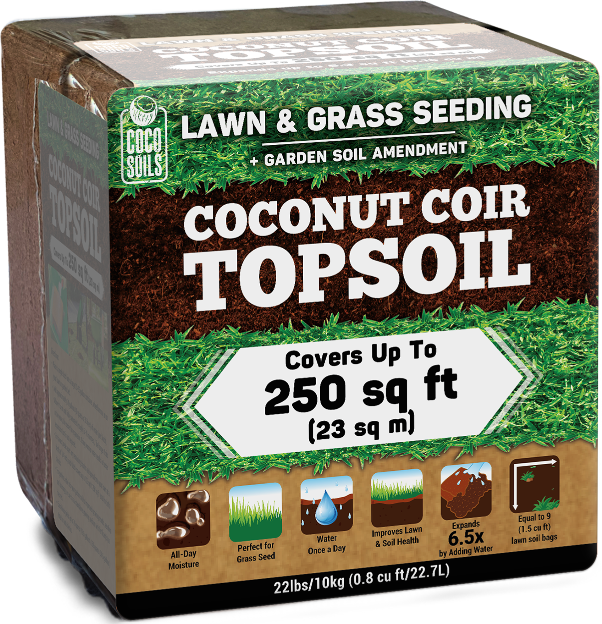 CocoSoils Lawn & Grass Seeding Topsoil (250 sq ft – 10 kg / 22 lbs – 5.3 cu ft / 150 L equiv)